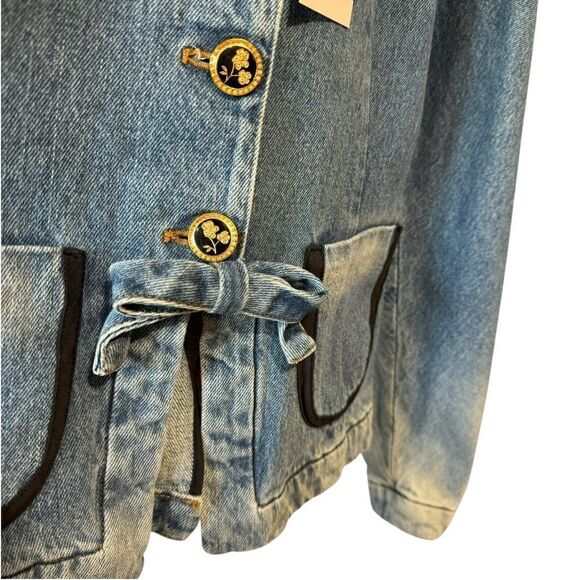 Revolve Cormio Cynthia Collared Button Down Bow Detail Denim Jean Jacket Size L - Picture 11 of 12